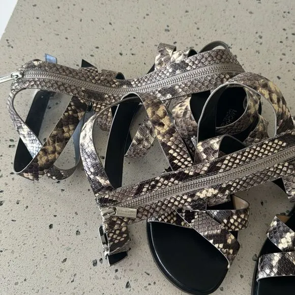 MICHAEL Michael Kors Darby Leather Snake Printed Tall Gladiator Sandals Size 8M