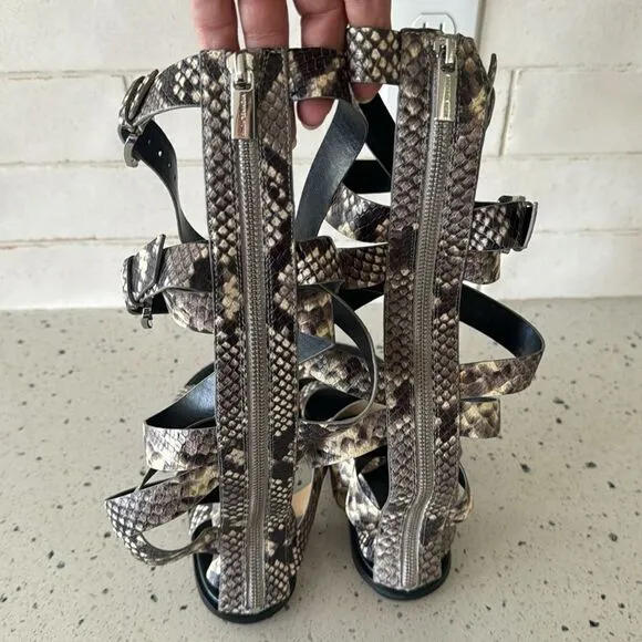 MICHAEL Michael Kors Darby Leather Snake Printed Tall Gladiator Sandals Size 8M