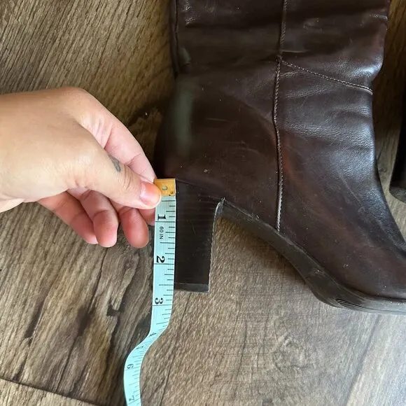 Michelle D Vintage Chunky Round Toe Boots Brown Mid-Calf Size 8