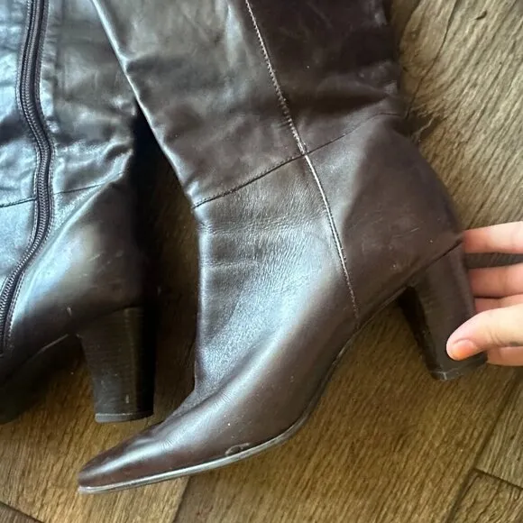 Michelle D Vintage Chunky Round Toe Boots Brown Mid-Calf Size 8