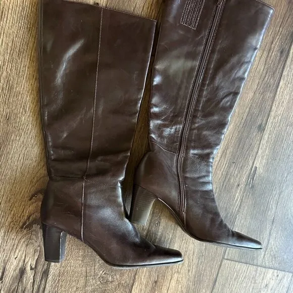 Michelle D Vintage Chunky Round Toe Boots Brown Mid-Calf Size 8