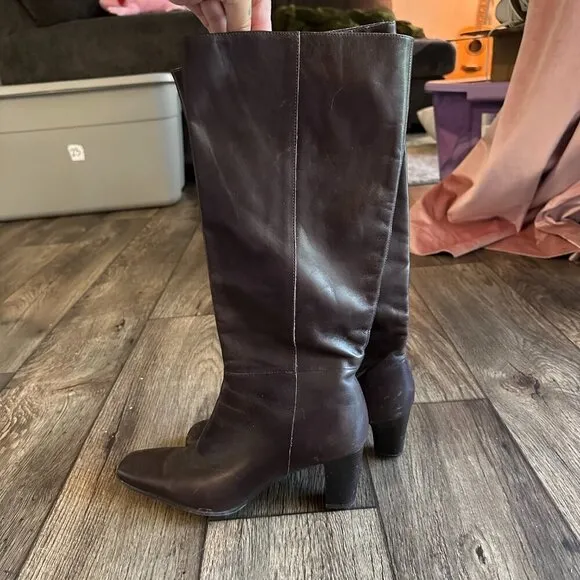 Michelle D Vintage Chunky Round Toe Boots Brown Mid-Calf Size 8