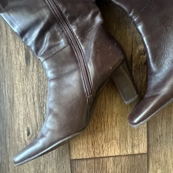 Michelle D Vintage Chunky Round Toe Boots Brown Mid-Calf Size 8