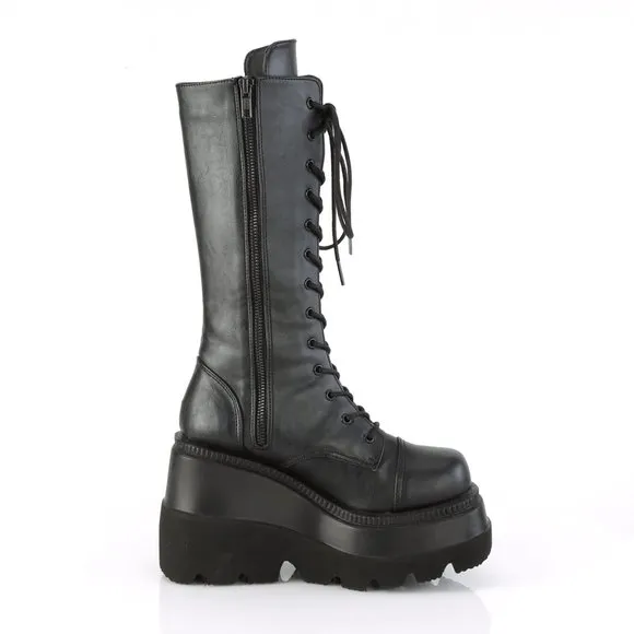 Mid Calf Lace Up Gothic Wedge Platform Boots