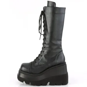 Mid Calf Lace Up Gothic Wedge Platform Boots
