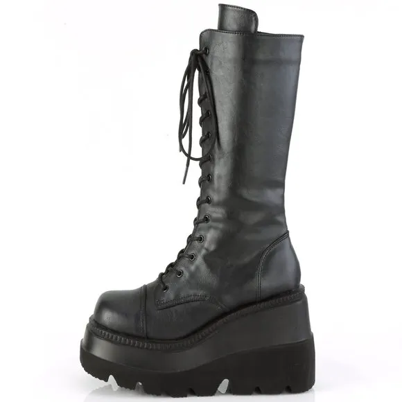 Mid Calf Lace Up Gothic Wedge Platform Boots