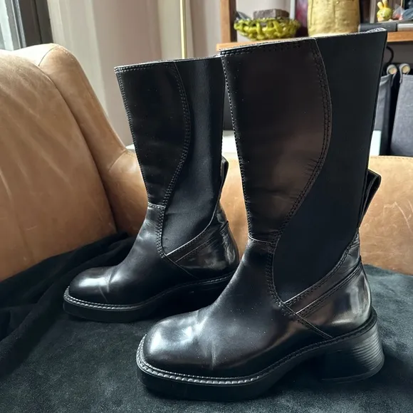 Miista Flabia E8 black leather distressed boots grunge 90s designer mid calf 37