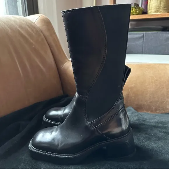 Miista Flabia E8 black leather distressed boots grunge 90s designer mid calf 37