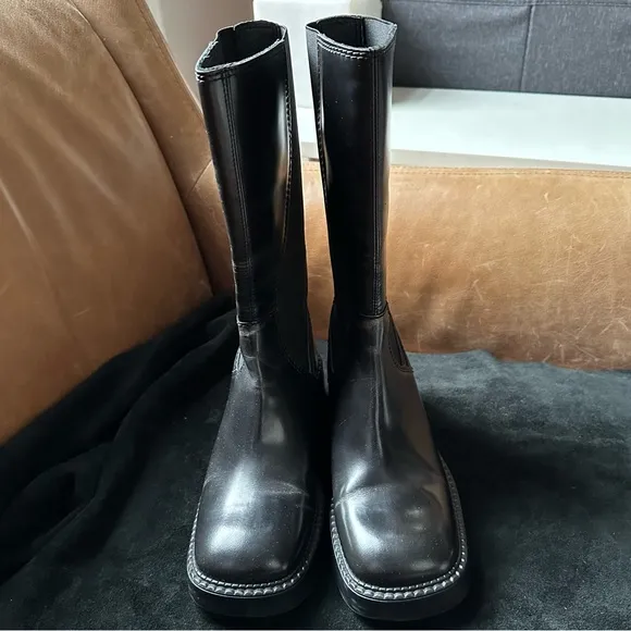 Miista Flabia E8 black leather distressed boots grunge 90s designer mid calf 37