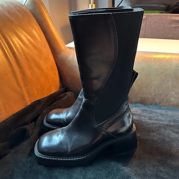 Miista Flabia E8 black leather distressed boots grunge 90s designer mid calf 37