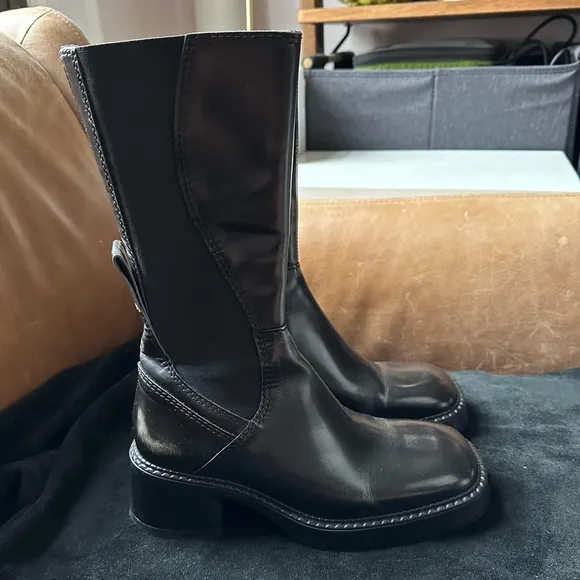 Miista Flabia E8 black leather distressed boots grunge 90s designer mid calf 37