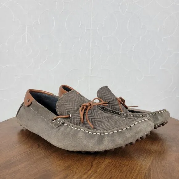 Mike Konos Mens Shoes Size 10 Taupe Suede Leather Driving Loafers Mocassins