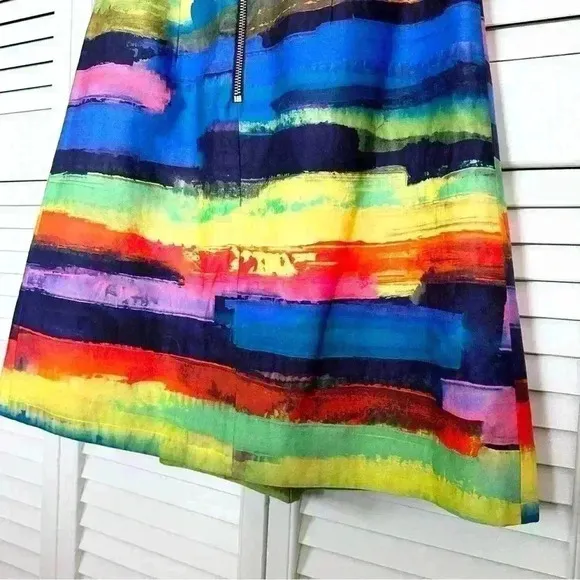 Milly of New York Phoebe Watercolor Halter Dress 100% Cotton | Rainbow | SZ 6