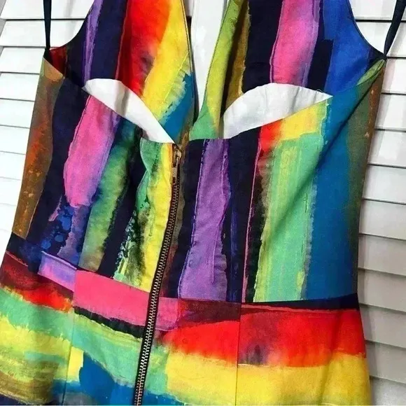 Milly of New York Phoebe Watercolor Halter Dress 100% Cotton | Rainbow | SZ 6