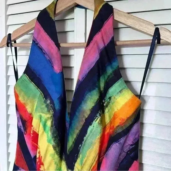 Milly of New York Phoebe Watercolor Halter Dress 100% Cotton | Rainbow | SZ 6