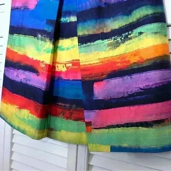 Milly of New York Phoebe Watercolor Halter Dress 100% Cotton | Rainbow | SZ 6