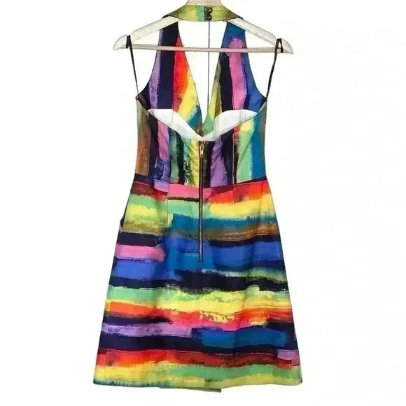 Milly of New York Phoebe Watercolor Halter Dress 100% Cotton | Rainbow | SZ 6