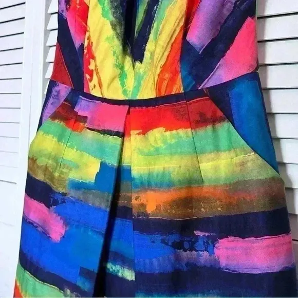 Milly of New York Phoebe Watercolor Halter Dress 100% Cotton | Rainbow | SZ 6
