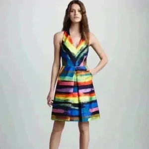 Milly of New York Phoebe Watercolor Halter Dress 100% Cotton | Rainbow | SZ 6