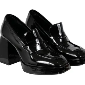 Mimosa Women Block Chunky Heel Penny Loafers US 7.5 EU 37.5 Black Patent Leather