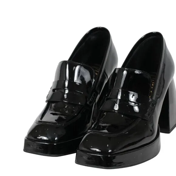 Mimosa Women Block Chunky Heel Penny Loafers US 7.5 EU 37.5 Black Patent Leather