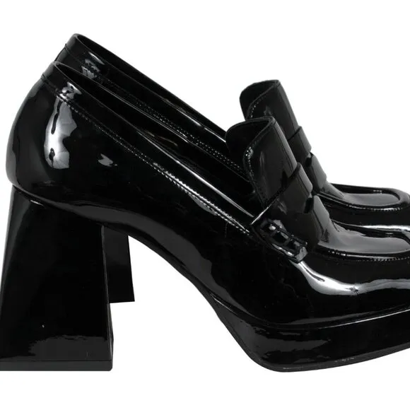 Mimosa Women Block Chunky Heel Penny Loafers US 7.5 EU 37.5 Black Patent Leather
