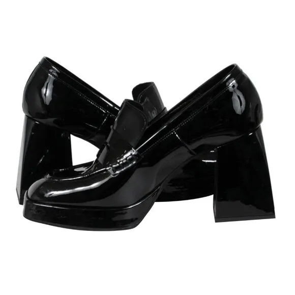 Mimosa Women Block Chunky Heel Penny Loafers US 7.5 EU 37.5 Black Patent Leather