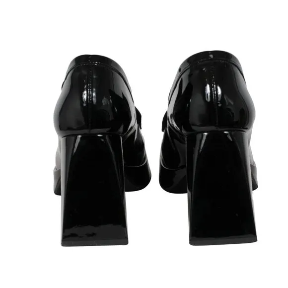 Mimosa Women Block Chunky Heel Penny Loafers US 7.5 EU 37.5 Black Patent Leather
