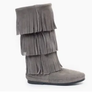 Minnetonka Gray 3-Layer Fringe Suede Boots Size 10