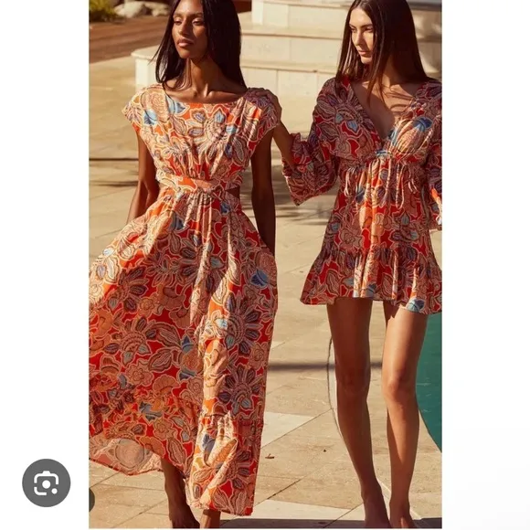 MISA DANA MAE DRESS TANGERINE FLORA