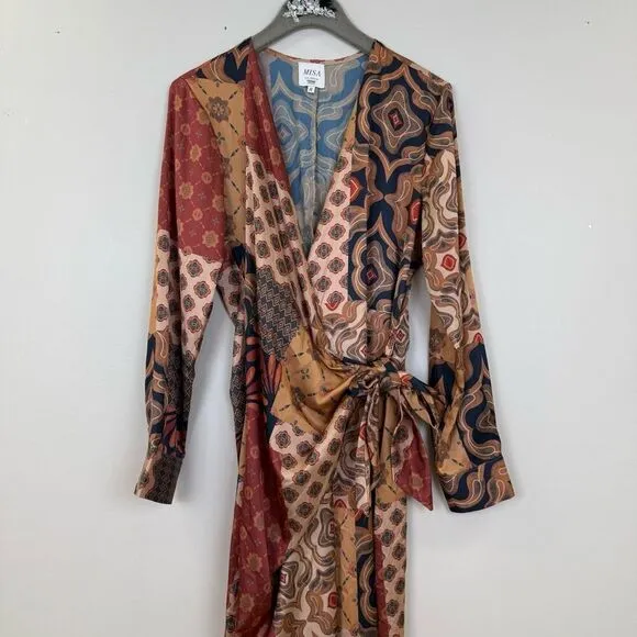 MISA Los Angeles Eliza Patchwork Wrap Dress 🧡
