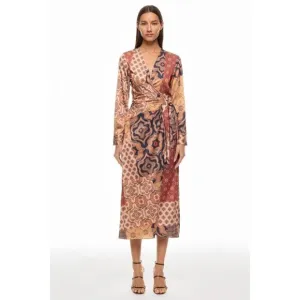 MISA Los Angeles Eliza Patchwork Wrap Dress 🧡