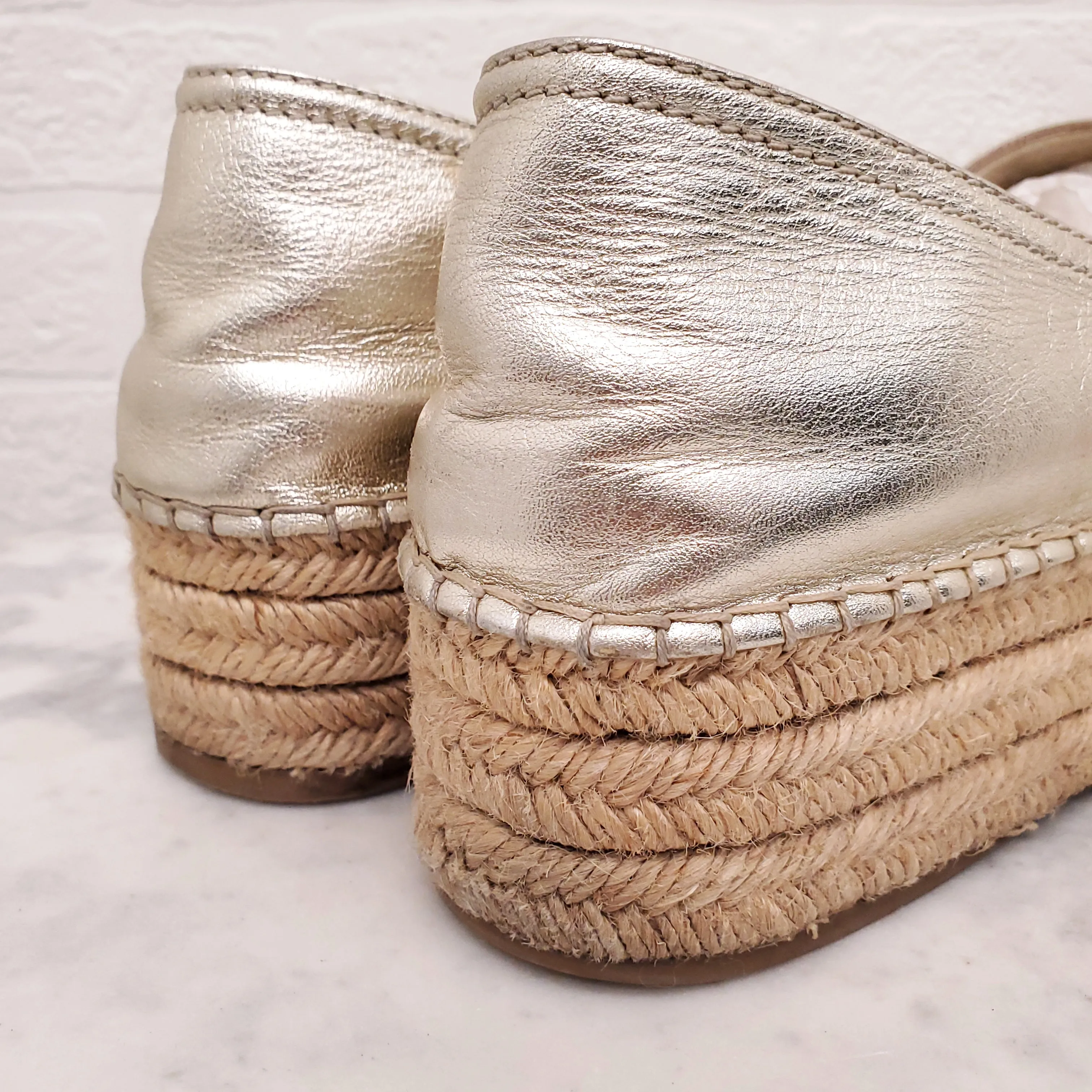 MIU MIU GOLD PLATFORM ESPADRILLES WITH CRYSTALS - SIZE 39