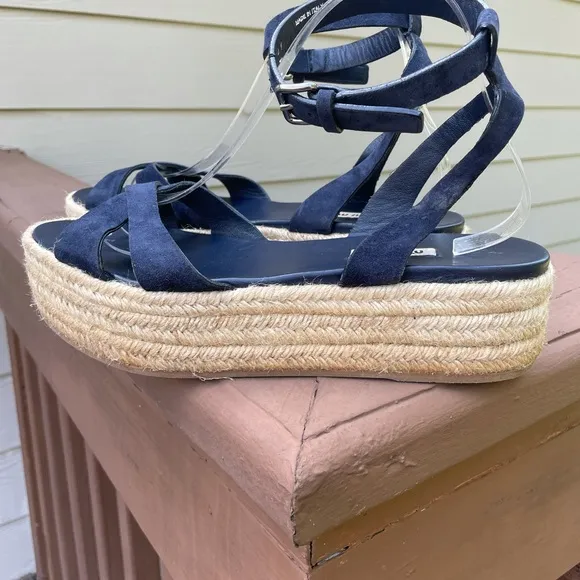 Miu Miu Suede Platform Espadrilles, Blue, Women's