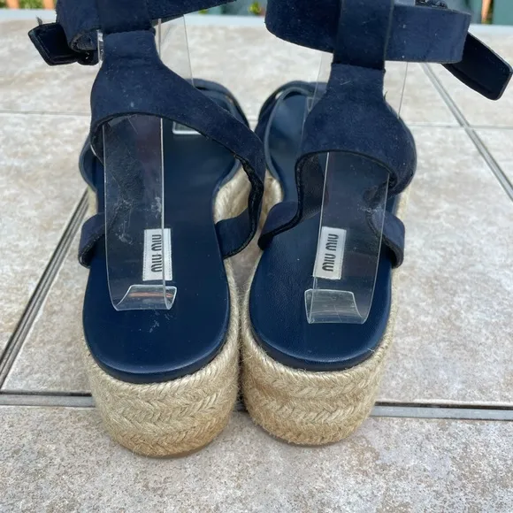 Miu Miu Suede Platform Espadrilles, Blue, Women's