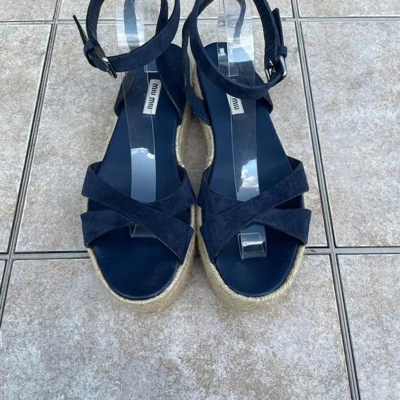 Miu Miu Suede Platform Espadrilles, Blue, Women's