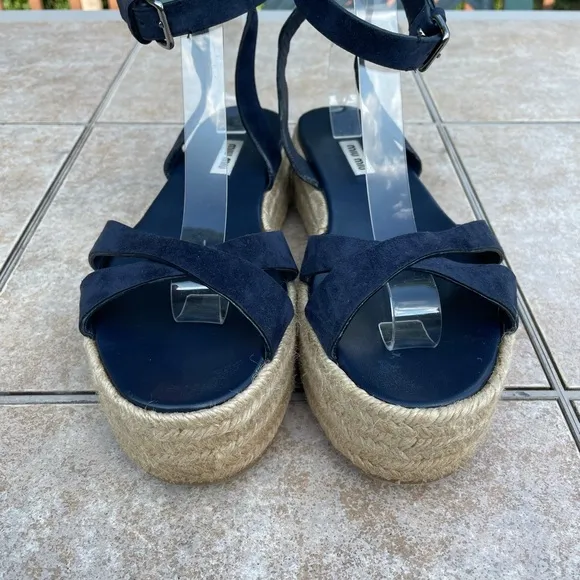 Miu Miu Suede Platform Espadrilles, Blue, Women's