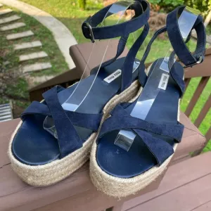 Miu Miu Suede Platform Espadrilles, Blue, Women's