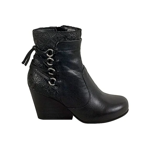 Miz Moox Katrina Black Leather Heeled Ankle Boots