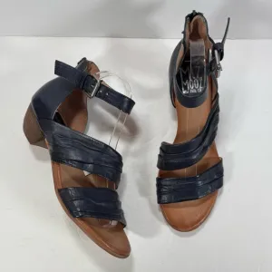 Miz Mooz Cassie Midnight Navy Blue Leather Heeled Strappy Sandals Women Size 9.5