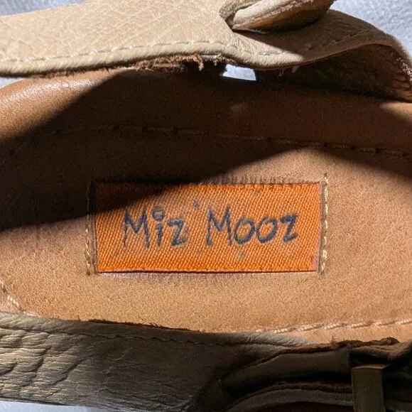 Miz Mooz Heather Beige Leather Studded Wooden Heel Ankle Strap Sandals Sz 7