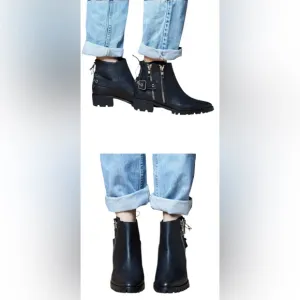 MODERN VICE MOTO STYLE BOOTS VIBRAM SOLE SILVER TONE BUCKLE CHUNKY ZIPPER