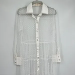 Momo New York Mesh Maxi Dress Tired ruffle gathering White Button Down one Size