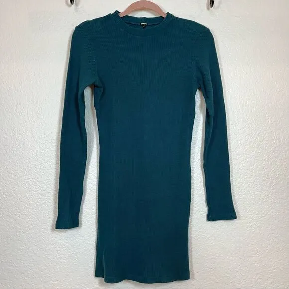 Monrow Brushed Thermal Long Sleeve Mock Neck Mini Dress in Abyss NWT! size Med