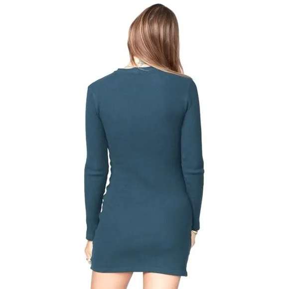 Monrow Brushed Thermal Long Sleeve Mock Neck Mini Dress in Abyss NWT! size Med