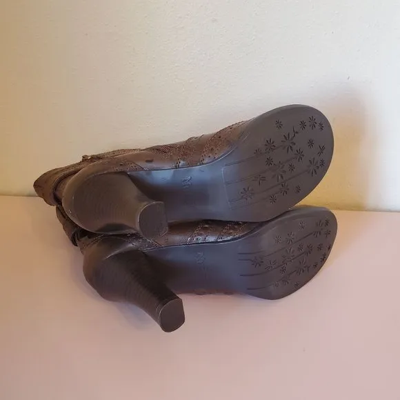 Mudd 7M Brown Chunky Heels 90s Y2K School Girl Boots ELSA Western Wingtip
