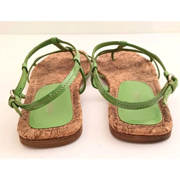 Mui Mui PRADA Green Patent Strappy Flat Sandal Cork Insole 38.5 Made in Italy