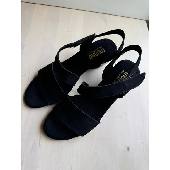 Munro heel sandals Lucia Black Nubuck size 7
