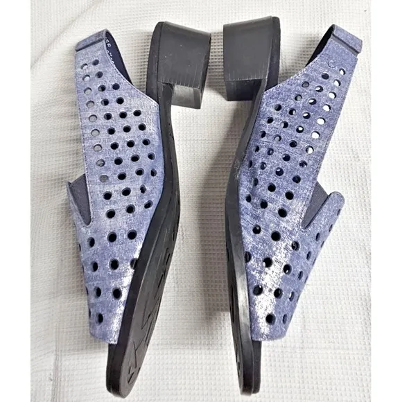 MUNRO Mickee Blue Metallic Leather Sling Back Sandals Size-8.5M