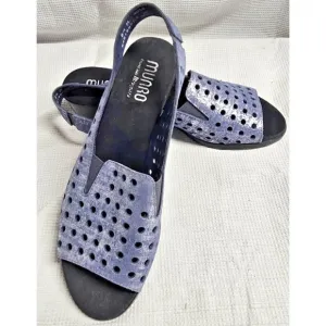 MUNRO Mickee Blue Metallic Leather Sling Back Sandals Size-8.5M